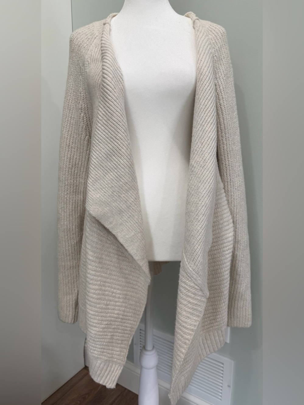 J JILL Cream Open Front Cascade Alternate Knit Texture Cardigan Sweater Size XL